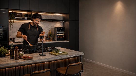 Cozinha moderna e aconchegante com chef