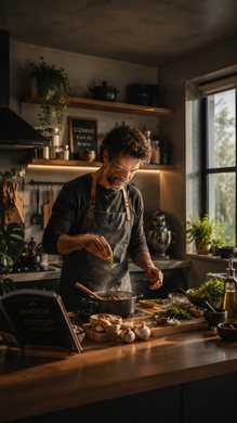 Cozinha acolhedora em estilo dourado