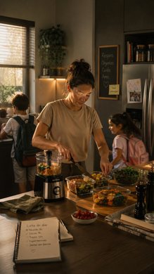 Cozinha acolhedora em dia agitado