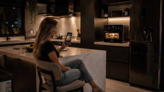 Cozinha moderna e aconchegante à noite