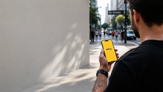 Avenida urbana com smartphone 99Pay